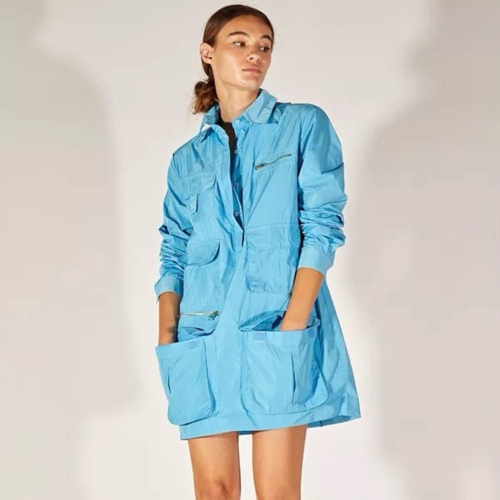 Cynthia Rowley Blue Nylon Utility Dress with Pockets, Size 0, NWT